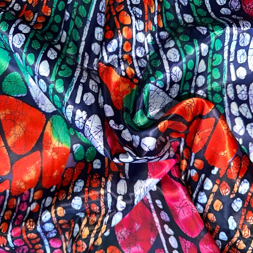 African Print, Satin Fabric- Fuchsia, Orange, Green "Strength of Mandla" 4 Yards